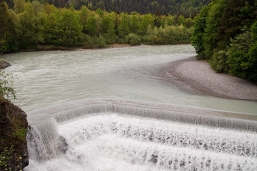 River Lech waterfall in Fuessen, Bavaria, Germany