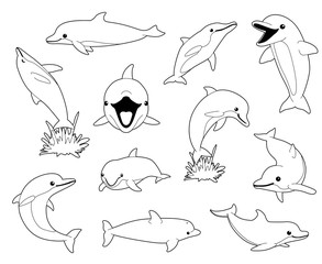 Obraz premium Cute Dolphin Coloring Book Cartoon Vector Illustration
