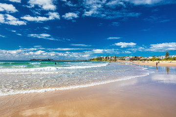 MOOLOOLABA, AUSTRALIA, JUL 22 2018: People enjoying summer at Mooloolaba beach - a famous tourist destination in Queensland, Australia.