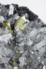 Pyrite and galena absorbed by quartz ,natural crystal,Close-up
