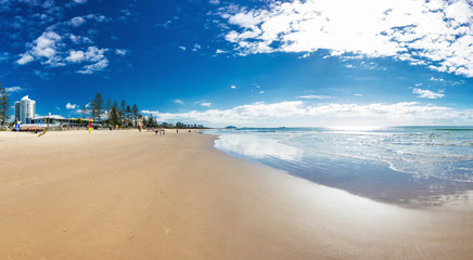MOOLOOLABA, AUSTRALIA, JUL 22 2018: People enjoying summer day at Mooloolaba beach - a famous tourist destination in Queensland, Australia.