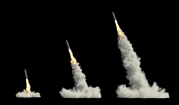 ballistic launch rocket isolated on black