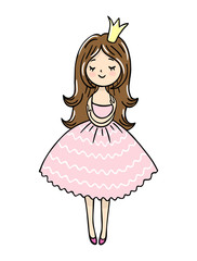 Cute little princess is cuddeling yourself. Vector isolated illustration