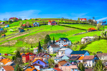 Krapina landscape aerial scenery. / Aerial view at picturesque idyllic scenery in Zagorje region, town Krapina landscape.