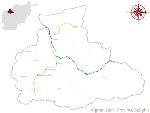 Large and detailed map of the afghan province of Badghis.