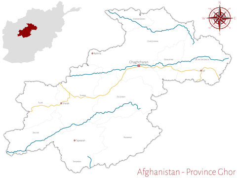 Large and detailed map of the afghan province of Ghor.
