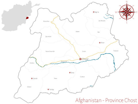 Large and detailed map of the afghan province of Chost.