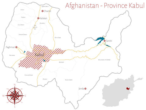 Large and detailed map of the afghan province of Kabul.