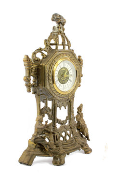Antique Ornate Clock on White Background