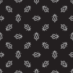 Honey bee dark vector seamless pattern in thin line style