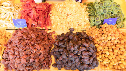 Various colorful sweets and dry fruits.