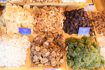 Various colorful sweets and dry fruits.