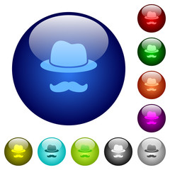 Incognito with mustache color glass buttons