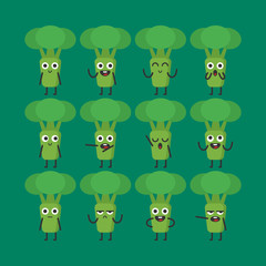 Obraz premium Broccoli character set different options and emotions