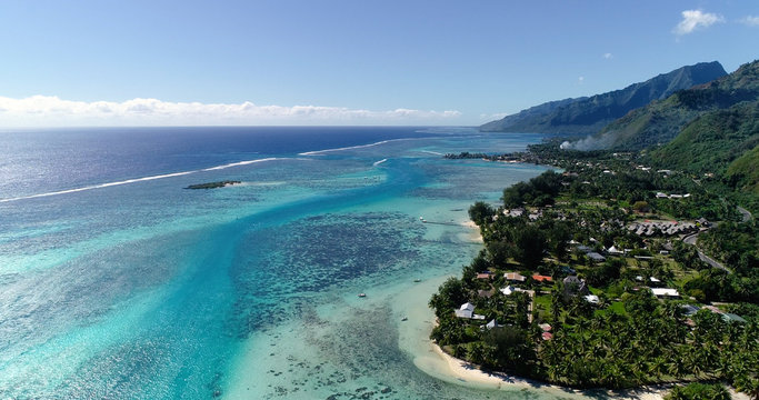 hotel with overwater bungalow in a lagoon in French Polynesia