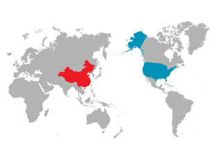 USA and China at the World Map