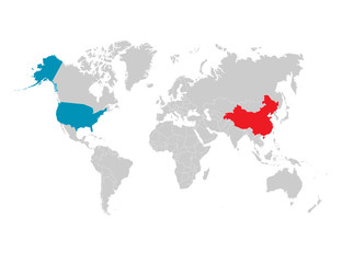 Fototapeta na wymiar USA and China at the World Map.