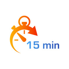 Icono plano cronometro con 15 min en azul y naranja