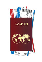 Illustration of International passport with tickets. Holiday and vacation Air travel concept. Vector