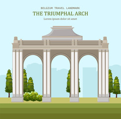 Triumphal arch in Blegium. Architecture Vector cartoon illustrations