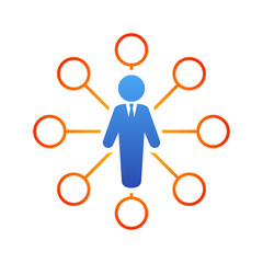 Icono plano hombre de pie con enlaces en azul y naranja