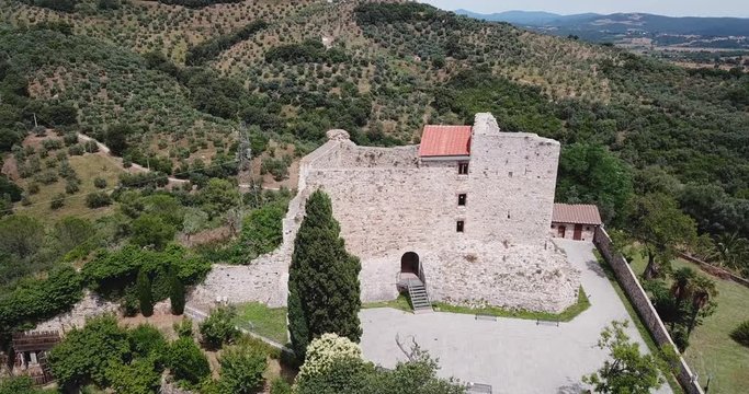 Suvereto, Tuscany, Italy. Aerial view of the Rocca Aldobrandesca castle