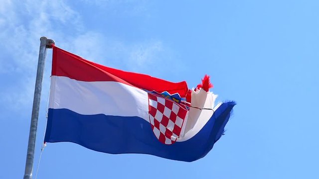 Croatian National Flag moving in slow motion in the wind