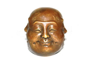Fototapeta na wymiar Multi headed Bronze Tibetan Buddha Head Statue on White Background