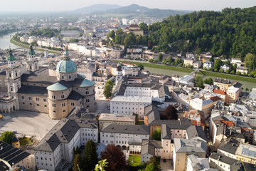 Fototapeta premium Air view of the historic city of Salzburg