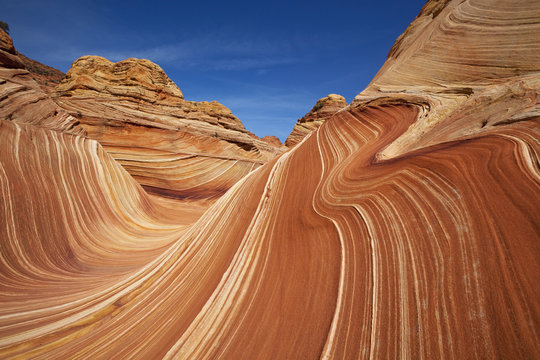 The Wave, rock formation in Coyote Buttes North, Paria Canyon-Vermilion Cliffs Wilderness, Utah, Arizona, USA, North America