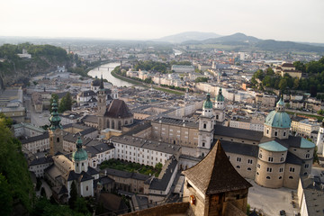 Fototapeta na wymiar Air view of the historic city of Salzburg