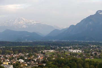 Beautiful view from the Hohensalzburg fortress, a panorama of Salzburg
