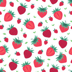 Fruit seamless pattern with strawberry on white background