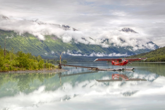 Seaplane on Lake Trail in the Kenai Mountains, Kenai Peninsula, Alaska, USA, PublicGround, North America