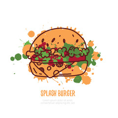 Burger hand written lettering logo, label, badge. Emblem for fast food restaurant, cafe. Isolated on white background. Vector illustration.