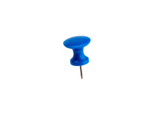 Pin photo illustration. Blue push pin set in various configurations and situations.  Isolated on white background including clipping path.