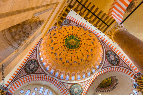 Interior View Of Domes And Ceilings Of Suleymaniye Mosque