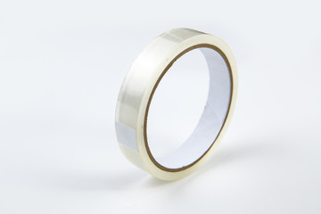 Roll of clear transparent sticky tape isolated on white background including clipping path.