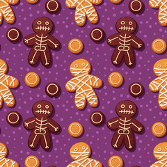 Stoffe zum Nähen Nahtlose Muster mit Lebkuchenmänner. Halloween-Vektor-illustration