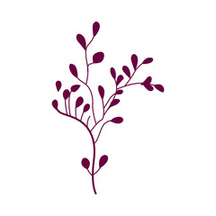 Violet branch of leaves isolated on white background. Seasonal autumn natural element for floral design in flat style - decorative fall plant part in gradient vector illustration.