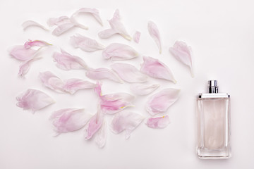 perfume and flower petals top view