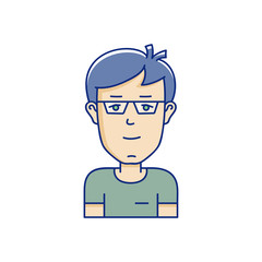 Vector character illustration of man face in cartoon linear