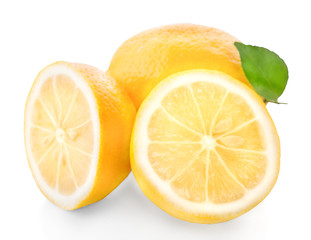 Fototapeta na wymiar Yellow Fresh Lemon Isolated On White Background