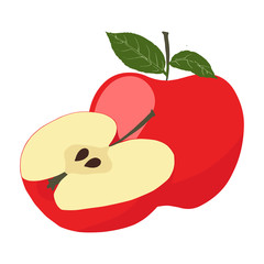 Red Apples with Green Leaves and Apple Slice