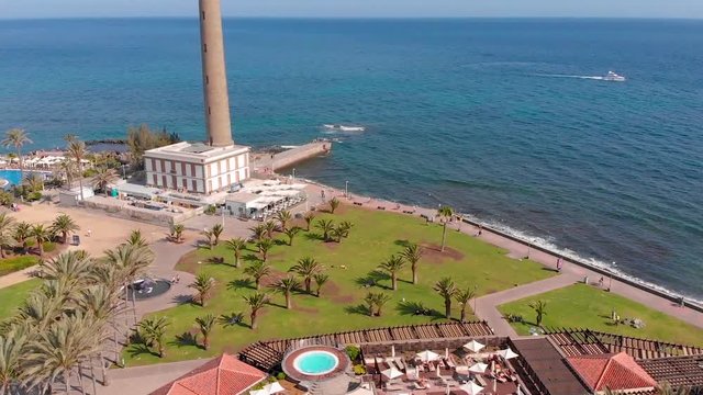 Maspalomas Beach and lighthouse, aerial filming