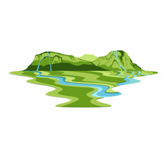 Island Mountain Forest Waterfall and River Landscape Vector