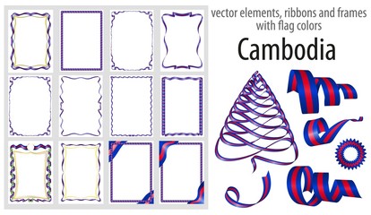 vector elements, ribbons and frames with flag colors Cambodia, template for your certificate and diploma