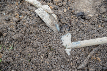 Gardening tool inserted in the soil.