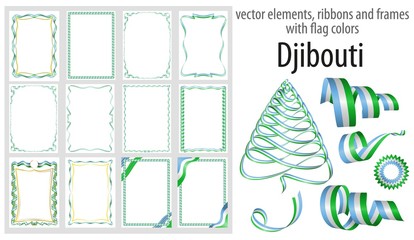 vector elements, ribbons and frames with flag colors Djibouti, template for your certificate and diploma
