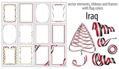 vector elements, ribbons and frames with flag colors Iraq, template for your certificate and diploma
